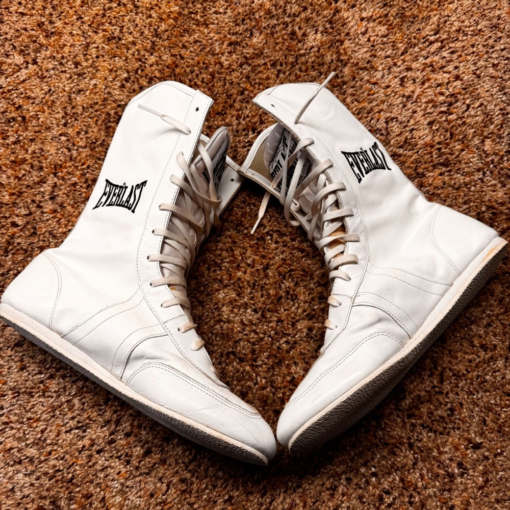 Everlast Vintage Mens White Leather High Top Boxing Boots Ring Shoes Size 9 US